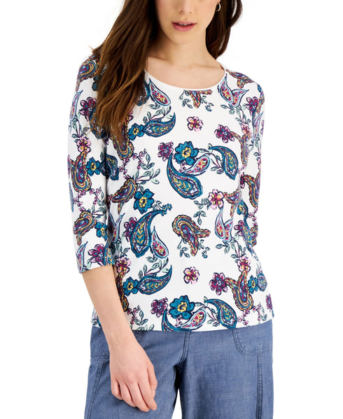 Karen Scott Petite Paisley Park 3/4 Sleeve Top